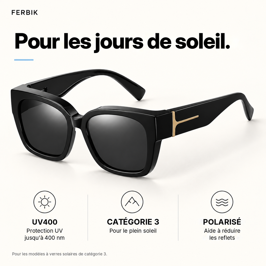 Lunettes de soleil VESPRA noir, gros plan sur le verre