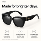 VESPRA black fit-over sunglasses, lens close-up