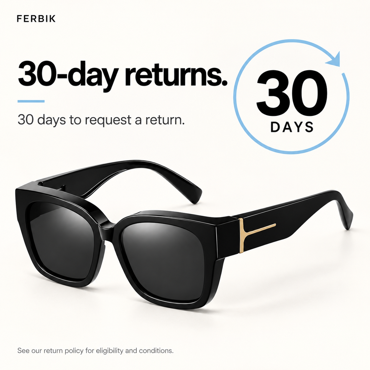 VESPRA black fit-over sunglasses, 30-day returns