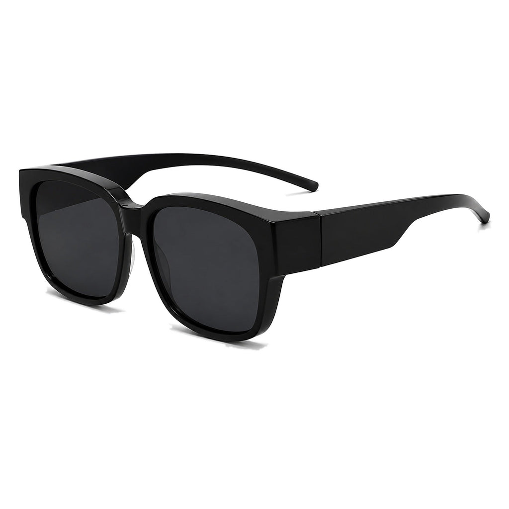 NORDET fit-over sunglasses, black square frame, smoke grey lens