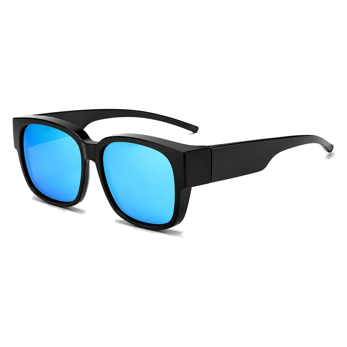 Lunettes de soleil par-dessus NORDET, monture noire carrée, verre miroir bleu