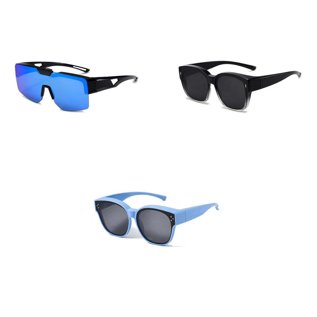 Ferbik family pack: SUROÎT — Blue mirror, AURORE — Graduated black, PETIT NORD Sky Blue