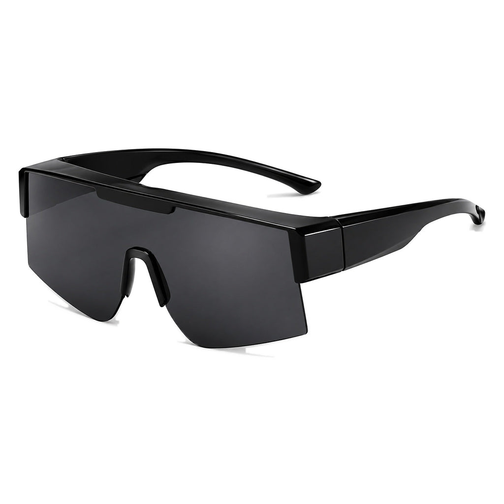 RAFALE fit-over sunglasses, black wraparound shield, smoke lens