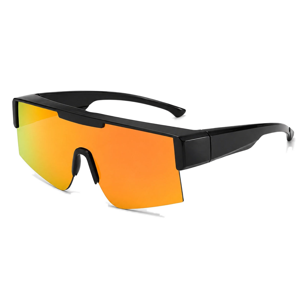 Lunettes de soleil par-dessus RAFALE, masque enveloppant noir, verre miroir orange